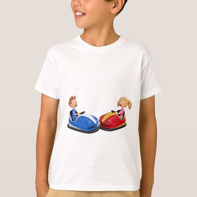 Cartoonjunge und -mädchen in den Boxautos T-Shirt (Vorderseite)