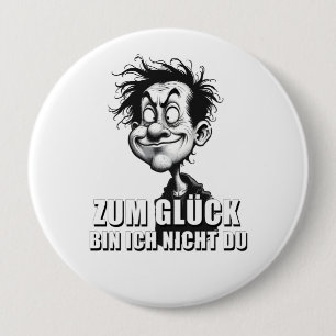 Cartoonkunst mit „Zum Glück…“-Zitat Button