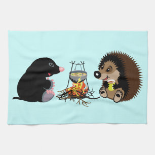 Cartoonmole und -Igel Geschirrtuch