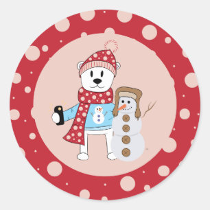 Cartoonpolarer Bärn-und Snowman-Aufkleber Runder Aufkleber