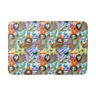 CartoonWatercolorsloth-Muster Badematte