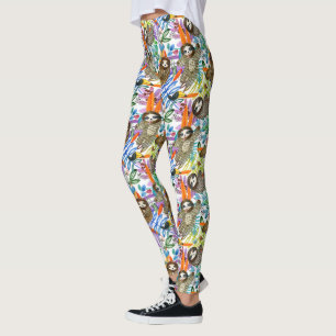 CartoonWatercolorsloth-Muster Leggings