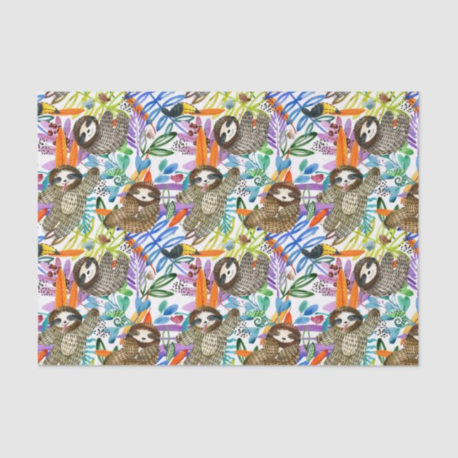 CartoonWatercolorsloth-Muster Seidenpapier (Vorderseite)