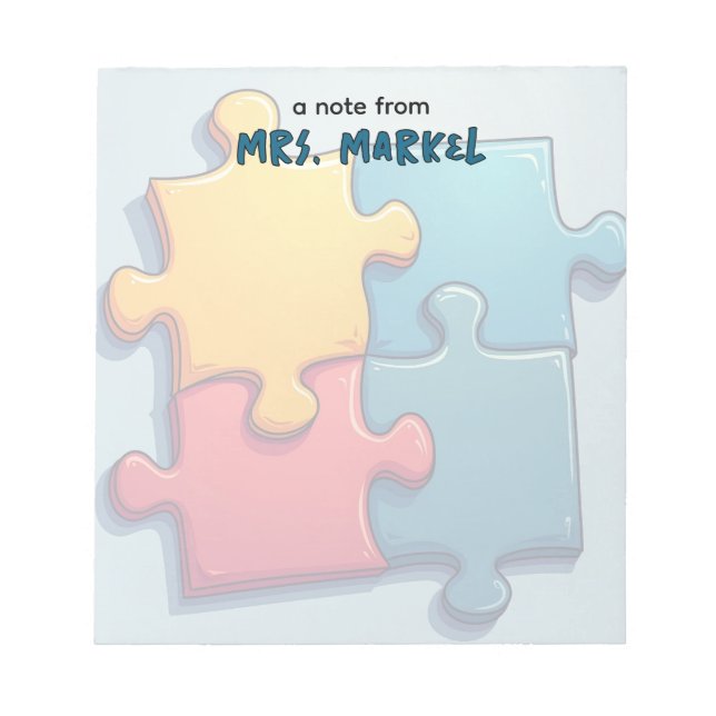Cartoony Puzzle Pieces Teacher Geschenk Notizblock (Vorderseite)