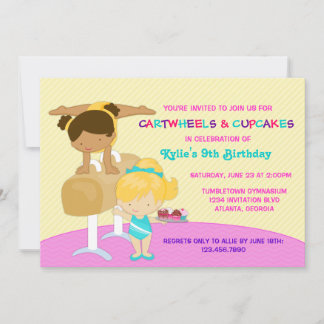 Cartwheels und Cupcakes Gymnastik Geburtstagsparty Einladung