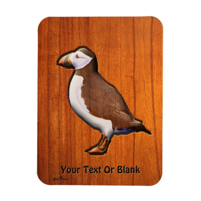 Carved Atlantic Puffin Magnet (Vertikal)