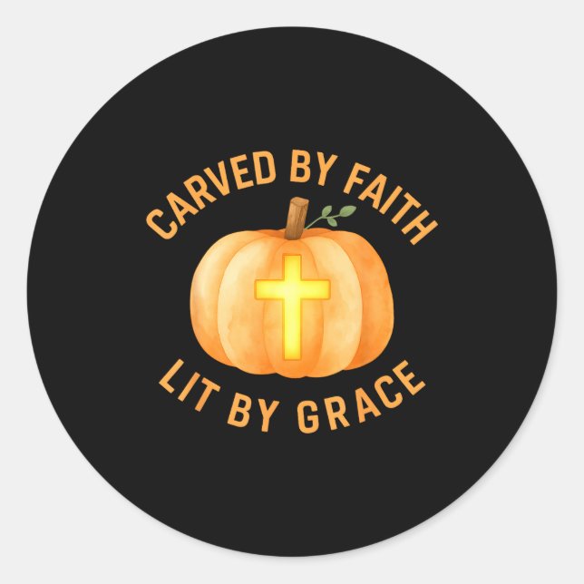 Carved By Faith Lit By Grace Pumpkin Cross Christi Runder Aufkleber (Vorderseite)