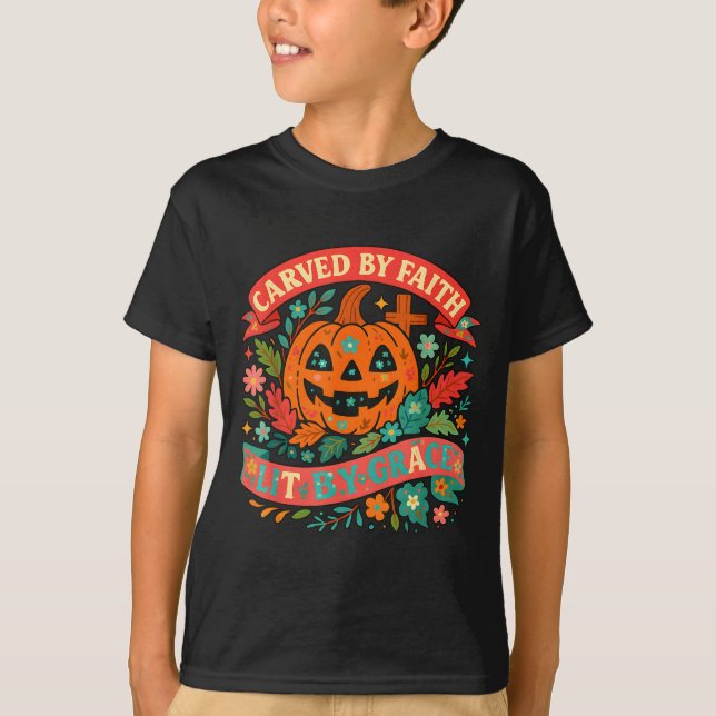 Carved By Faith Lit Grace Cute Fall Pumpkin  T-Shirt (Vorderseite)
