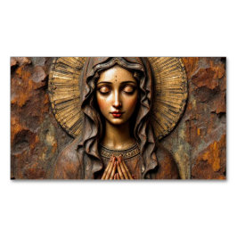 Carved Devotion Wooden Mary Magnetische Visitenkarte