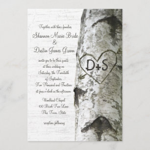 Carved Heart Birch Tree Wedding Einladung