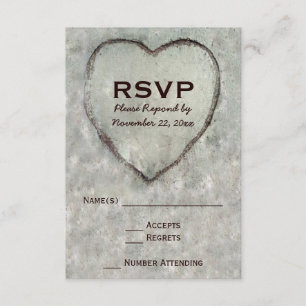 Carved Heart Birch Tree Wedding RSVP Karte