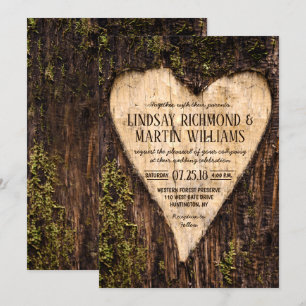 Carved Heart Country Rustic Tree Wedding Einladung