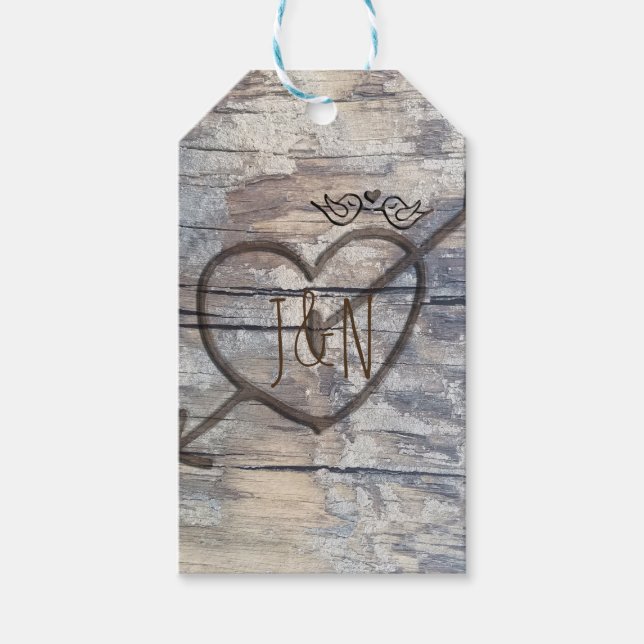 Carved Heart & Mason Jars Love Birds Gastgeschenk  Geschenkanhänger (Vorderseite)