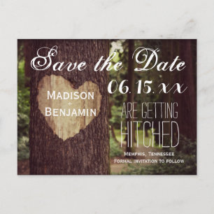 Carved Heart Rustic Tree Save the Date Postkarten