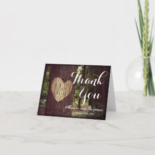 Carved Heart Rustic Tree Wedding Thank You Cards Dankeskarte