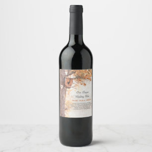 Carved Heart Tree Rustikale Hochzeit im Herbst Weinetikett