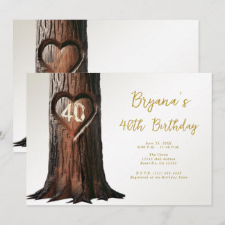 Carved Heart Tree Stump Rustikaler Minimaler Gebur Einladung