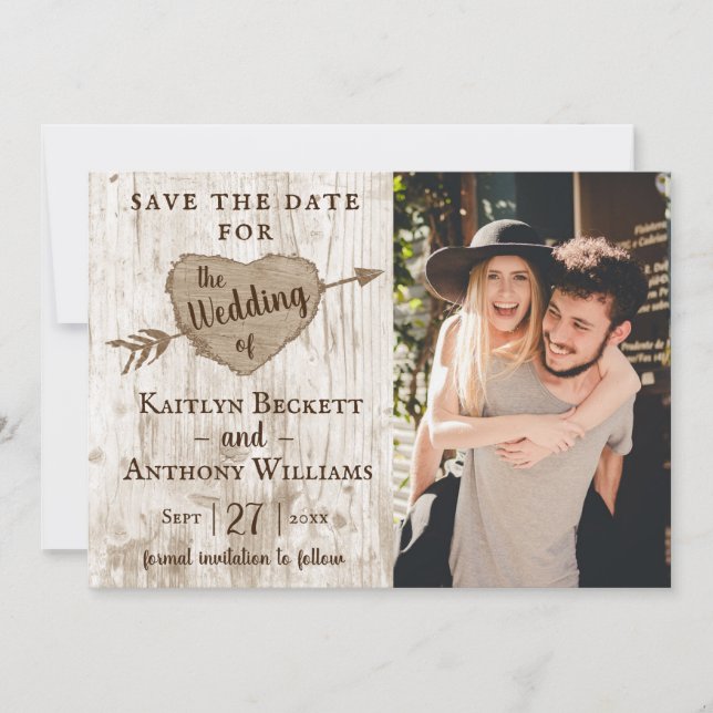 Carved Heart Tree Wedding Foto Save the Date (Vorderseite)