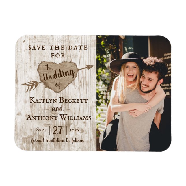 Carved Heart Tree Wedding Foto Save the Date Magnet (Horizontal)