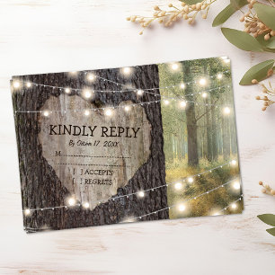Carved Heart Tree Wedding RSVP Karte