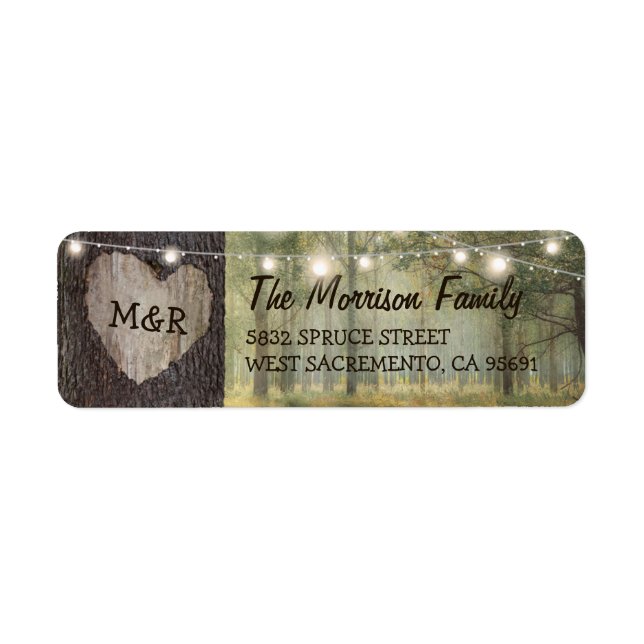 Carved Heart Tree Wedding | Rustikale String Light (Vorne)