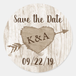 Carved Heart Tree Wedding Save the Date Runder Aufkleber