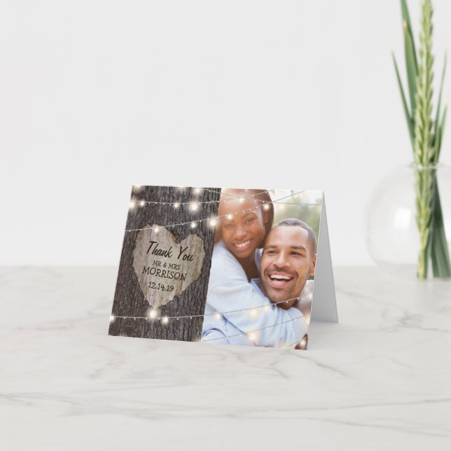 Carved Heart Tree Wedding Vielen Dank Dankeskarte (Vorderseite)