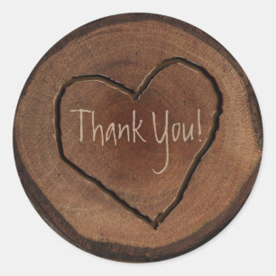 Carved Heart Wood Tree Bark Rustikale Gastgeschenk Runder Aufkleber