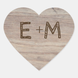 Carved Holz Herz rustikale Initialen Hochzeit Herz-Aufkleber