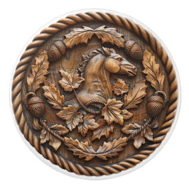 Carved Horse Rope Acorns Oak Blätter Keramikknauf