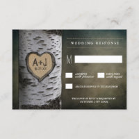 Carved Initial Birch Tree Wedding RSVP Cards