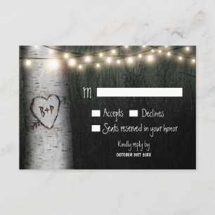 Carved Initial Birch Tree Wedding RSVP Cards