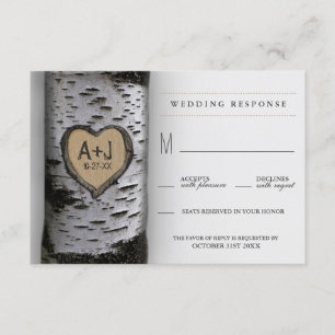 Carved Initials Birch Tree Wedding RSVP Cards