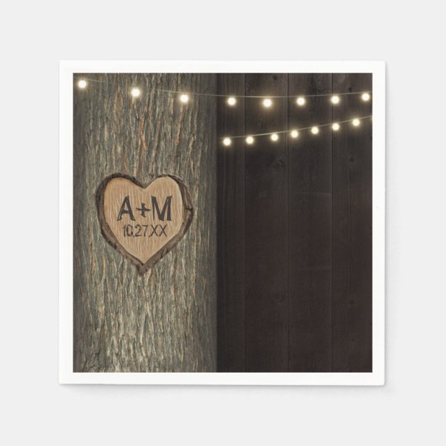 Carved Initials Old Oak Tree Wedding Napkins Serviette (Vorderseite)