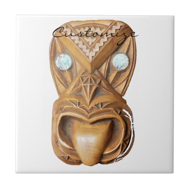 Carved Maori Tiki Face Thunder_Cove Fliese (Vorderseite)