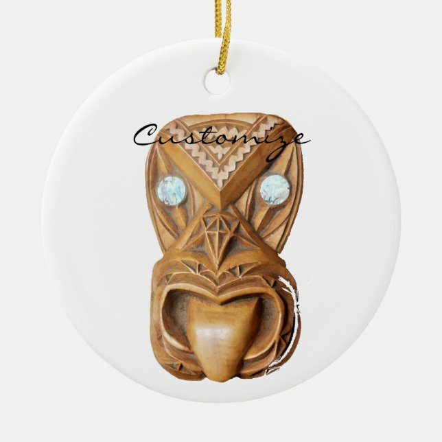Carved Maori Tiki Face Thunder_Cove Keramik Ornament (Vorne)