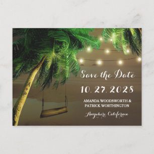 Carved Palm Tree Beach Lights Save the Date Cards Ankündigungspostkarte