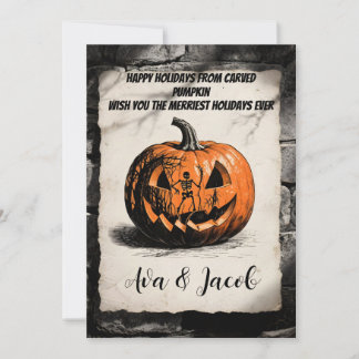 Carved Pumpkin Holiday Card Thanksgiving Halloween Einladung