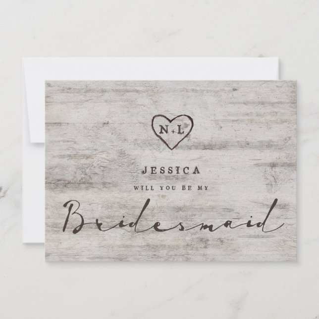 Carved Sweethearts Be My Bridesmaid Vorschlag Card (Vorderseite)