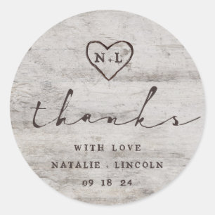 Carved Sweethearts Birch Tree Wedding Vielen Dank Runder Aufkleber