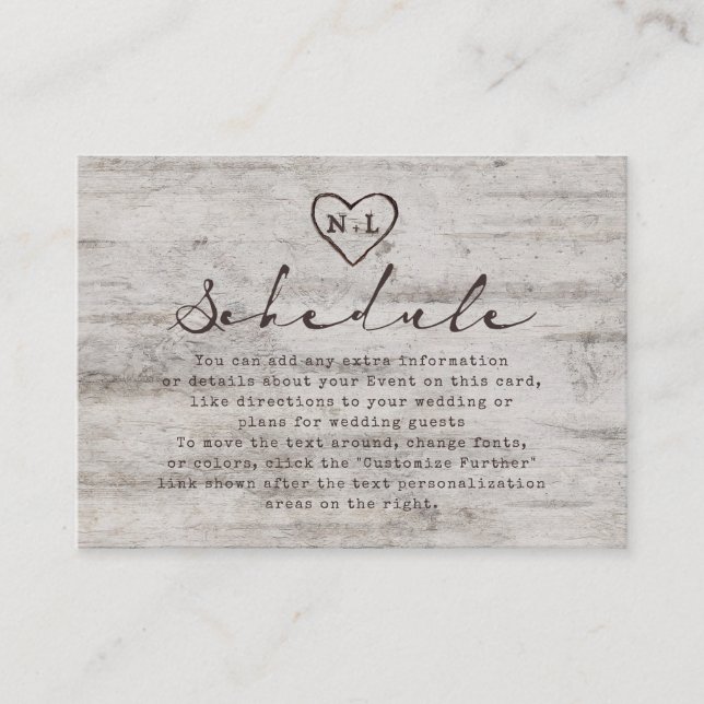 Carved Sweethearts Rustic Birch Wedding Plan Begleitkarte (Vorderseite)