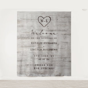 Carved Sweethearts Rustic Birch Wedding Willkommen Wandteppich