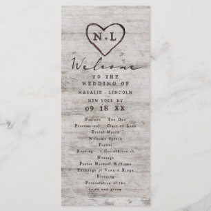 Carved Sweethearts Rustic Birch Wedding Zeremonie Programm