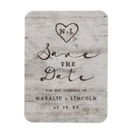 Carved Sweethearts Rustic Birch Wood Save the Date Magnet