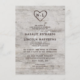 Carved Sweethearts Rustic Birch Wood Wedding Einladung