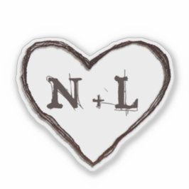 Carved Sweethearts Rustic Heart Initials Monogram Aufkleber