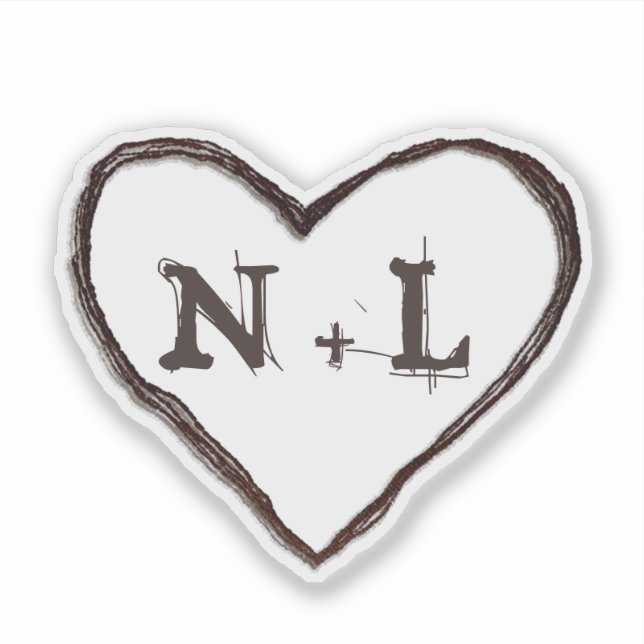 Carved Sweethearts Rustic Heart Initials Monogram Aufkleber (Vorderseite)