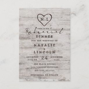 Carved Sweethearts Rustic Wedding Probe Dinner Einladung