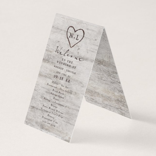 Carved Sweethearts Rustic Wedding Zeremony Program (Vorderseite)