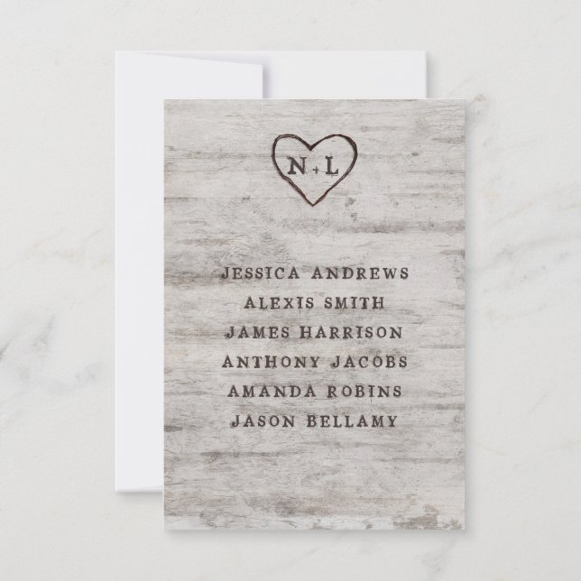 Carved Sweethearts Seating Wedding Tischnummern (Rückseite)